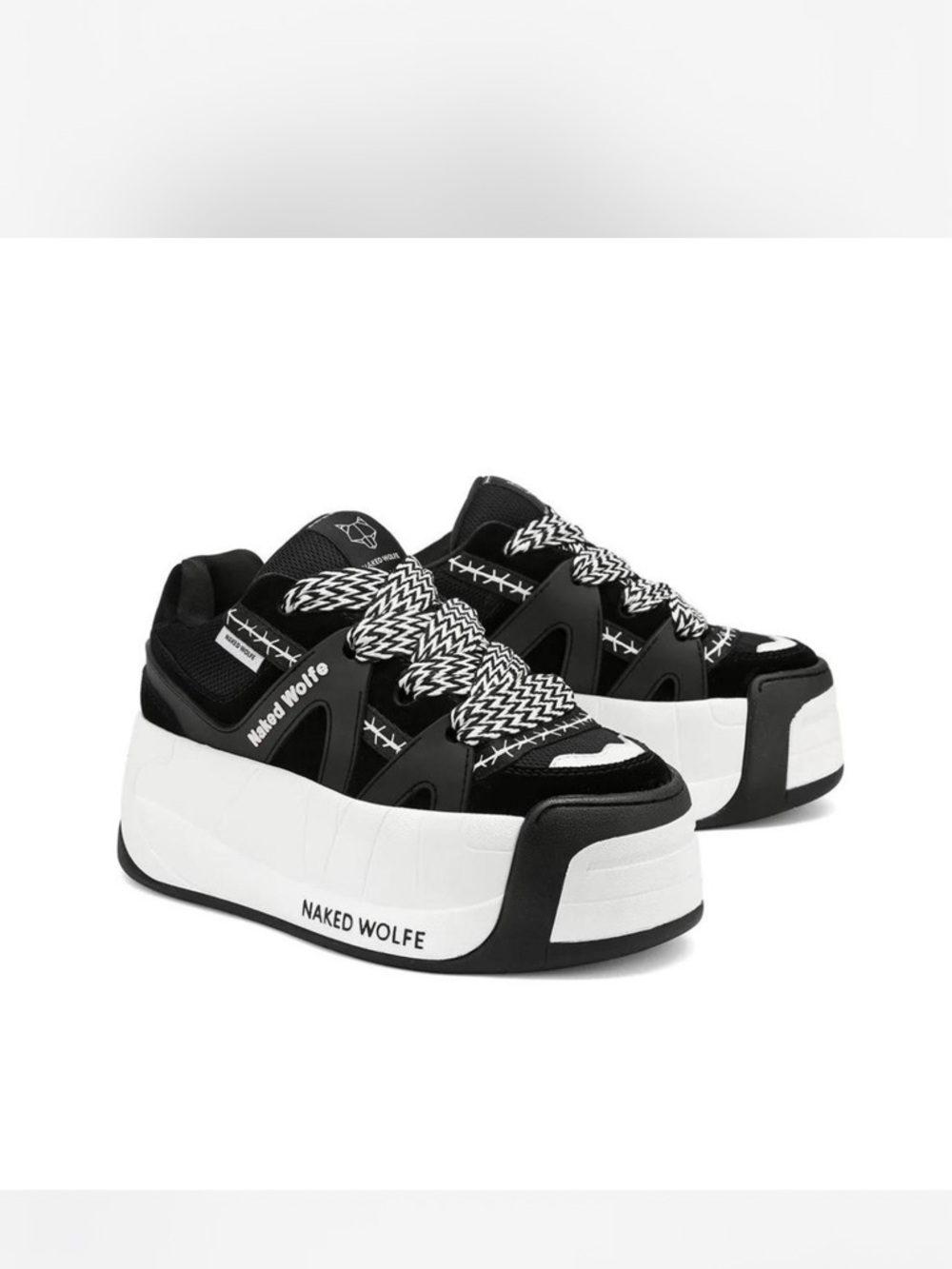 Naked Wolfe Black & White Platform Trainers with Graphic Laces